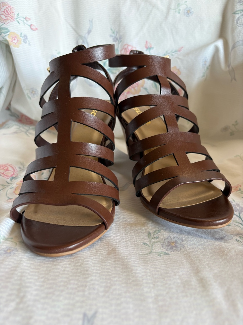 Soda Brown Strappy Cutout Heeled Sandals